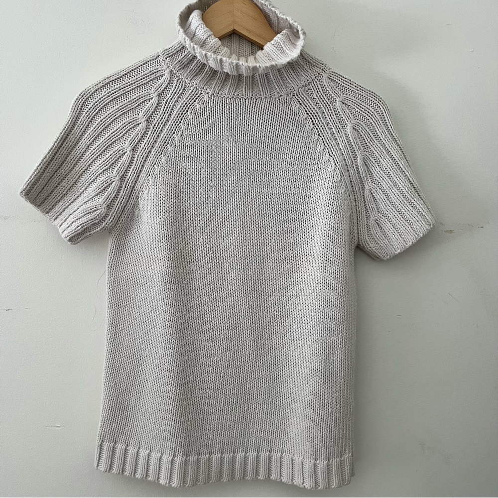 Vintage cream/white Turtleneck Sweater short sleeve knit ramie cotton blend sz S